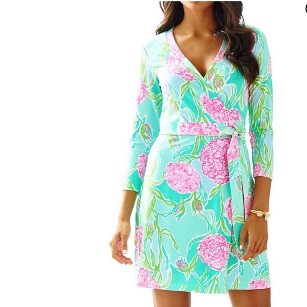 Lilly Pulitzer NWT Meridian Wrap Dress in Poolside Blue Going Stag